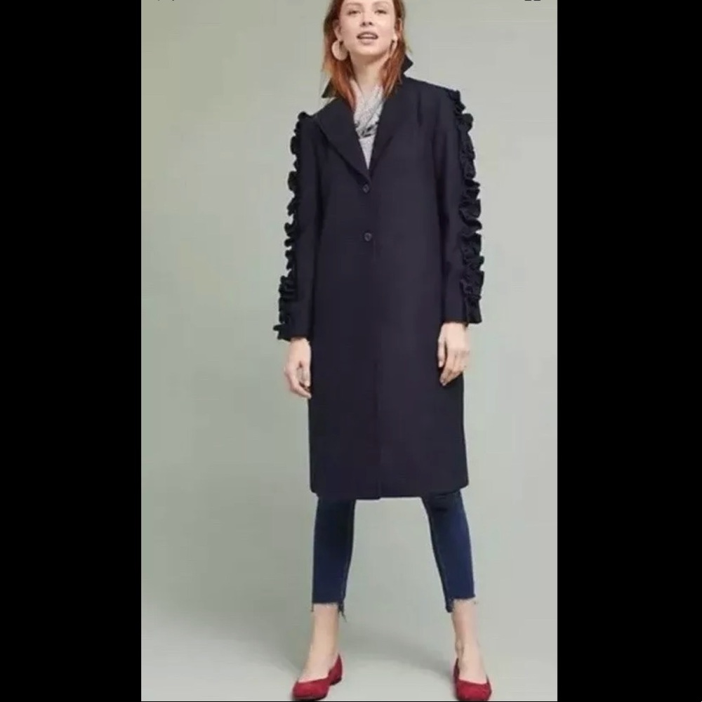 NWT ANTHROPOLOGIE Ruffled Sleeve Coat Size XS $168